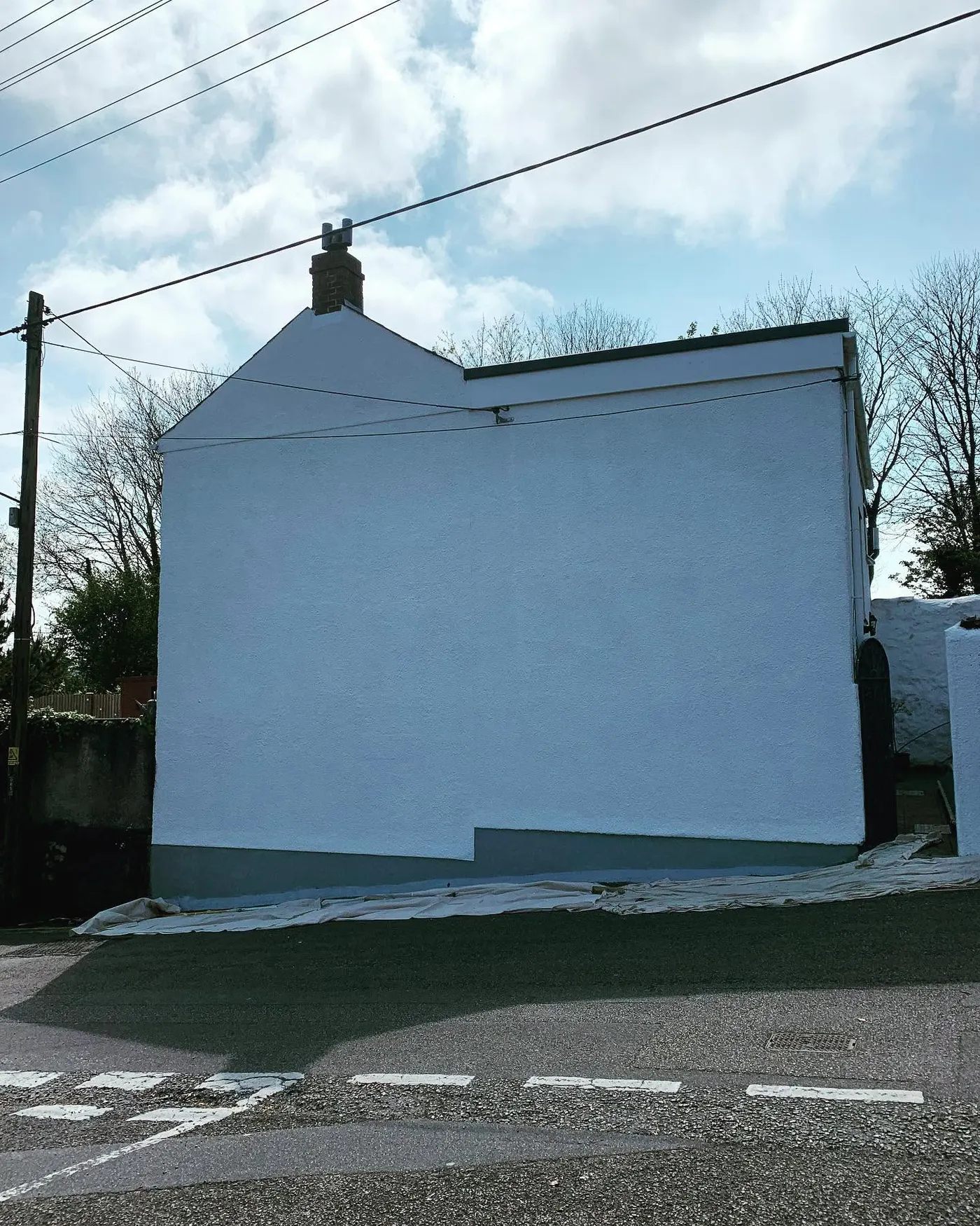 Freshly painted white gable end